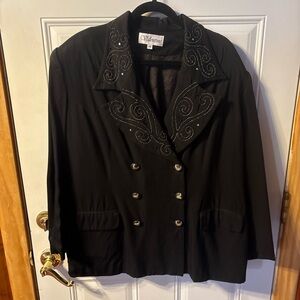 Valentine Western Embellished Blazer Jacket, Black,Size 18, Rhinestone
